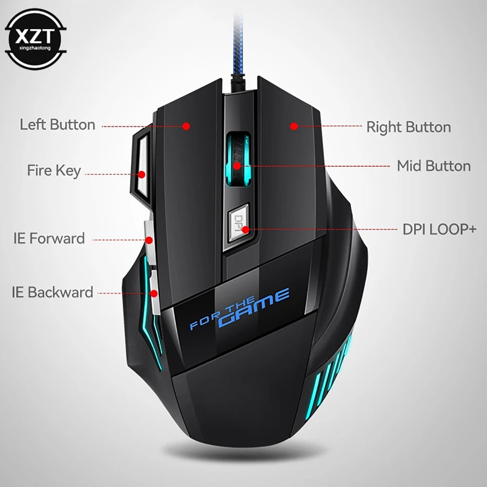 Professional 5500 DPI Gaming Mouse 7 Buttons LED Optical USB Wired Mice for Pro Gamer High Quality